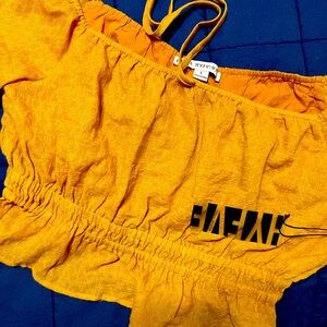 Gold crop top , elastic waist